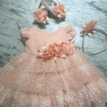 Flowery Net Peach Party Dress