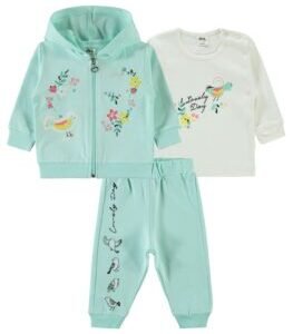 Hooded Long Sleeve Basic Baby Girl Sweatshirt and Trousers 3-Pack Set 18-24months